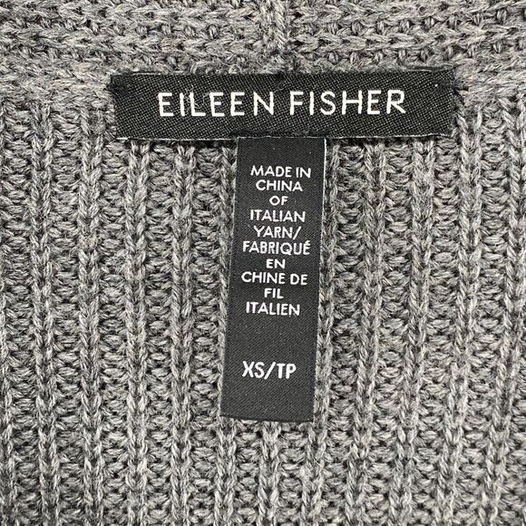 EILEEN FISHER Cardigan XS Extra Fine Merino Wool Rib Open Front Long Sleeve Gray - Picture 8 of 14